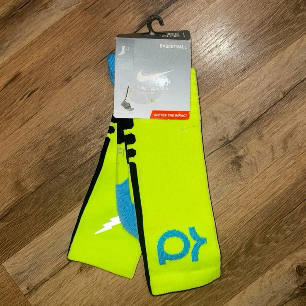 2013 Nike KD Hyper Elite Cushioned Basketball Dri-Fit Volt Blue Crew Socks